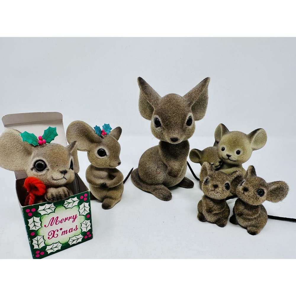 Vintage Flocked Mouse Mice Figurines Collection Josef Originals  Lot of 6